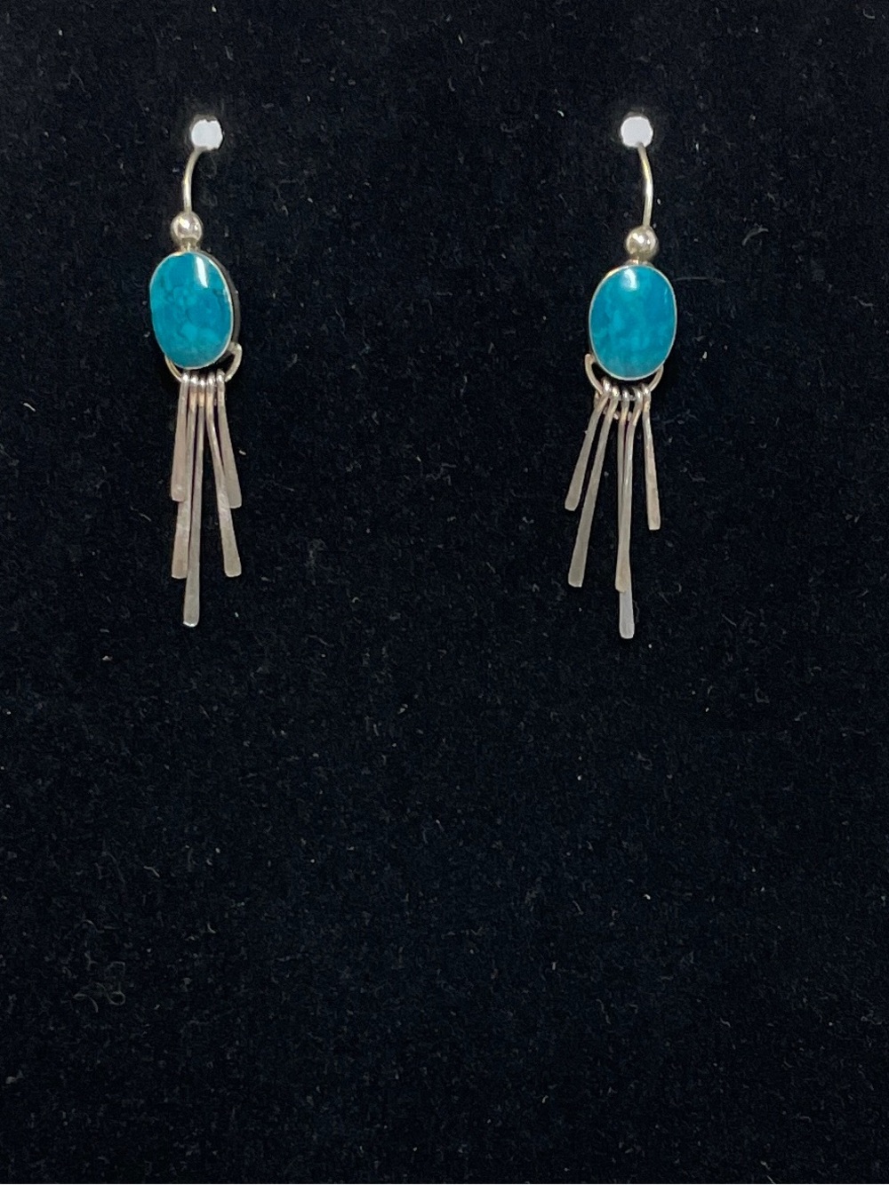 Vtg TAXCO MEXICO turquoise Sterling cabochon earrings fringe signed AT 925 3.2g